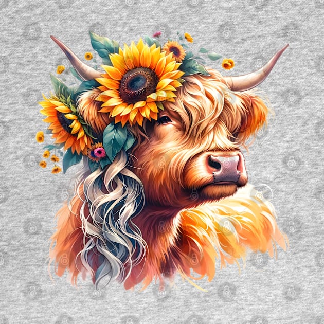 Highland Cow with Sunflower Crown by Ebony T-shirts